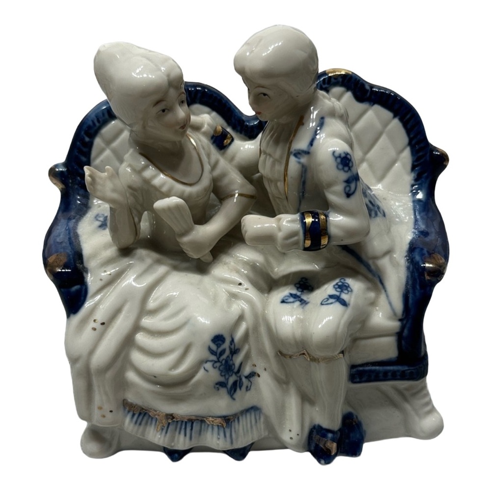 Rare Victorian Delft Blue Porcelain “Courting Couple”